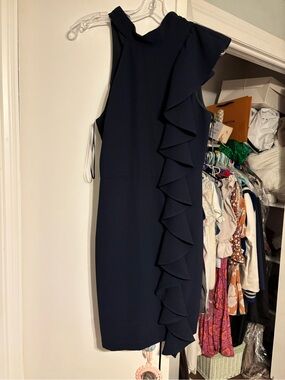 Adelyn ray- Sleeveless Navy Ruffle Sheath Dress boutique dress -